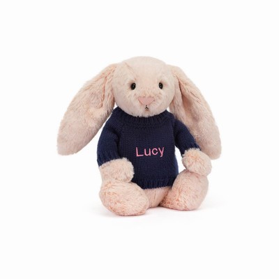 Jellycat Bashful Blush Bunny with Navy Jumper USA | 73946QKBL